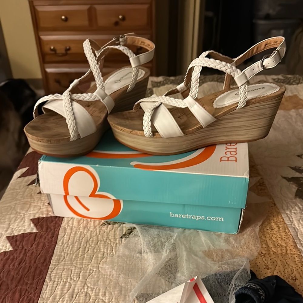 BareTraps Women's White Wedge Sandals